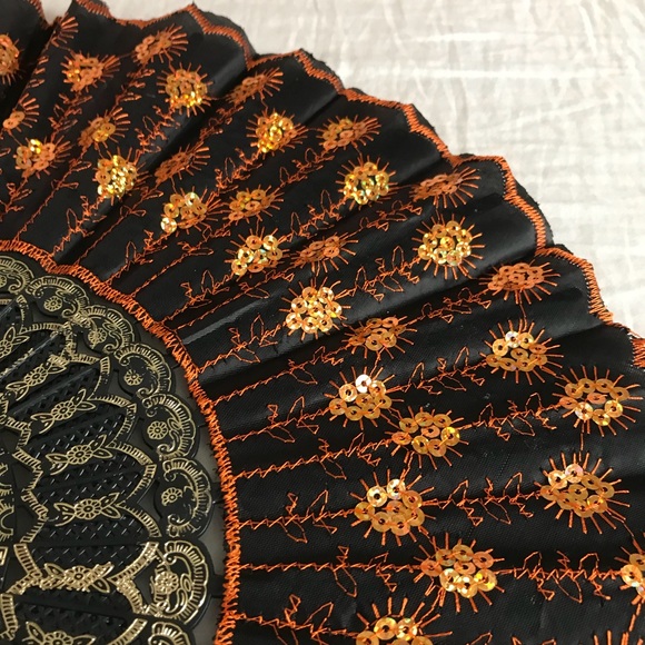 Orange Sequined Hand Fan - Picture 2 of 2